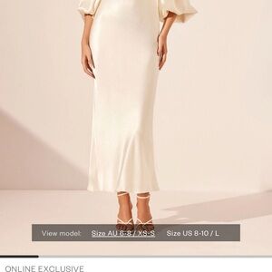 Shona Joy La Lune Balloon Sleeve Midi Dress With Belt - Cream
